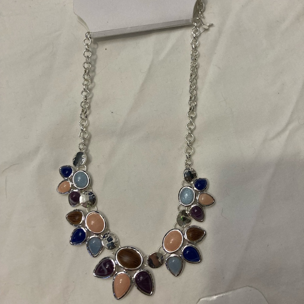 5-24 Chaps short necklace silver tone beaded NWT choker